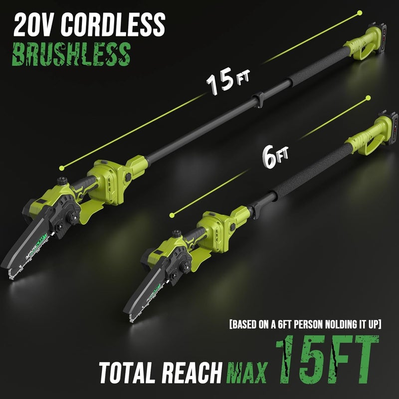 GroveCraft 2-IN-1 Cordless Pole Saw & Mini Chainsaw, Two 4.0Ah Battery Powered 6 Inch Electric Pole Chainsaw, 15Ft MAX Reach Pole Saw for Tree Trimming - Image 2